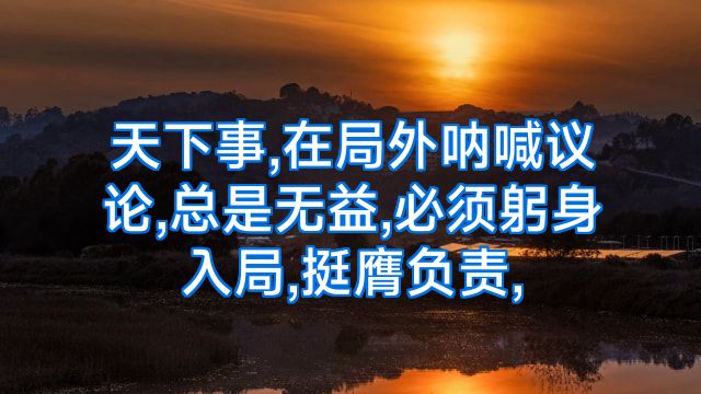 天下事,在局外呐喊议论,总是无益,必须躬身入局,挺膺负责,