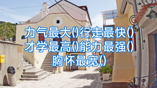 力气最大()行走最快()才学最高()能力最强()胸怀最宽()