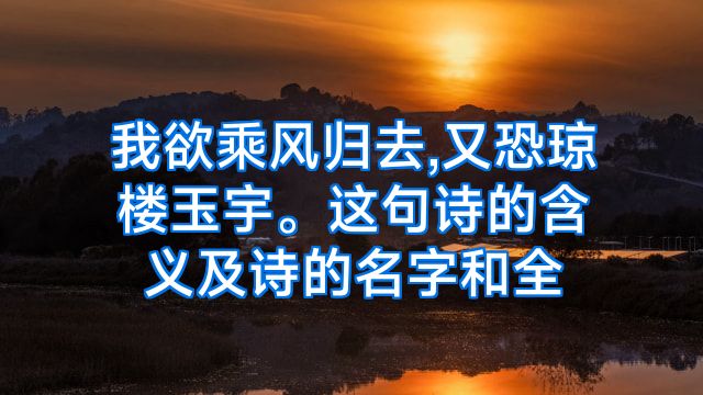 我欲乘风归去,又恐琼楼玉宇。这句诗的含义及诗的名字和全