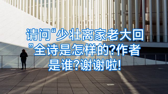请问“少壮离家老大回”全诗是怎样的?作者是谁?谢谢啦!