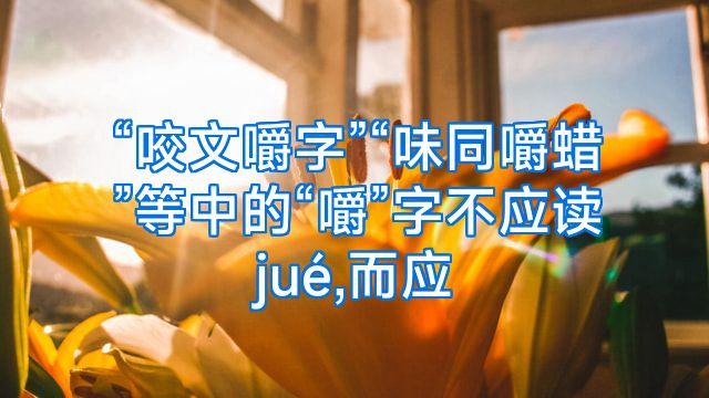 “咬文嚼字”“味同嚼蜡”等中的“嚼”字不应读jué,而应