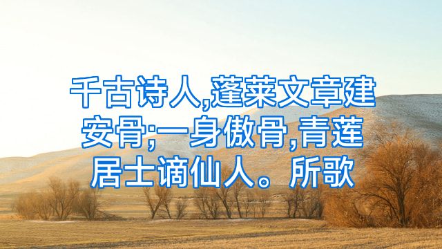 千古诗人,蓬莱文章建安骨;一身傲骨,青莲居士谪仙人。所歌