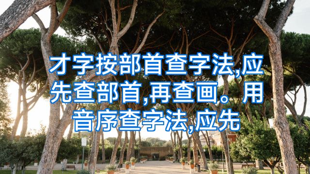 才字按部首查字法,应先查部首,再查画。用音序查字法,应先