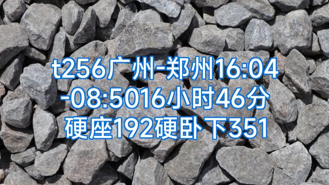 t256广州-郑州16:04-08:5016小时46分硬座192硬卧下351